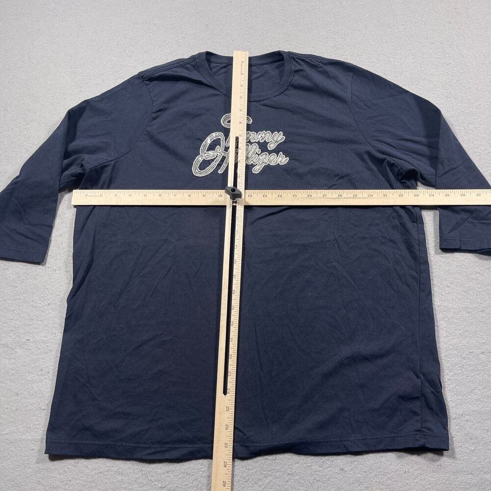 Tommy Hilfiger Top Women 1X Navy Blue Pearl Beaded Logo 3/4 Sleeve Shirt - Picture 5 of 10